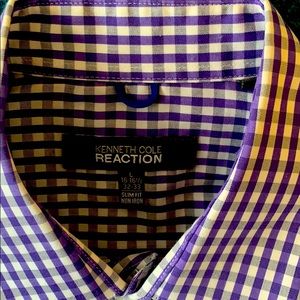 Kenneth Cole Purple, White & Grey plaid shirt